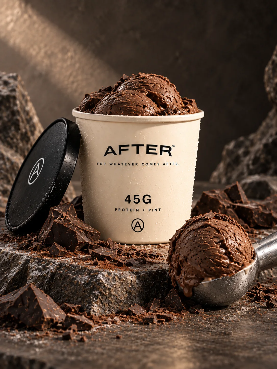 Dark Chocolate protein gelato, open