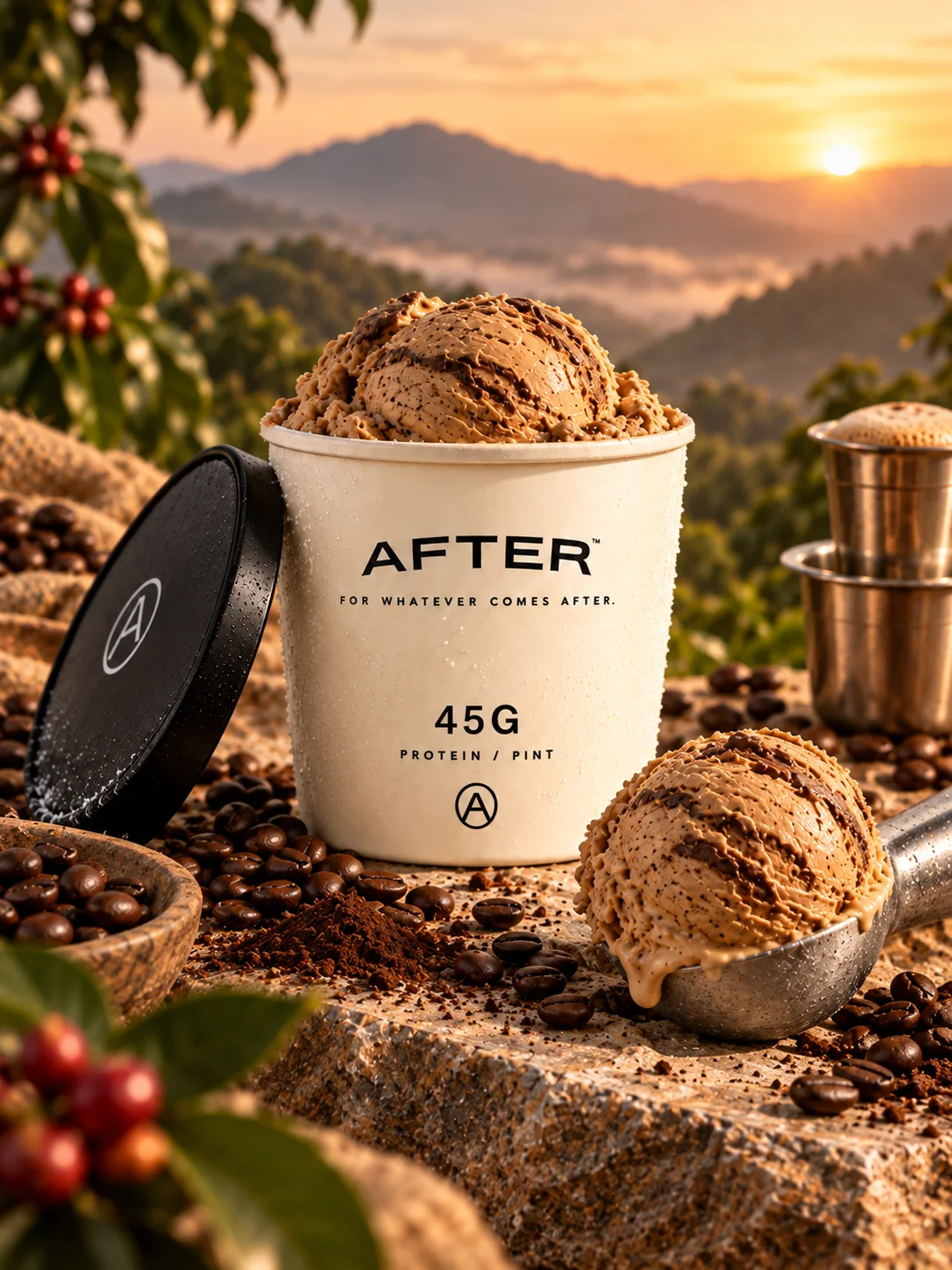 Filter Coffee protein gelato, open