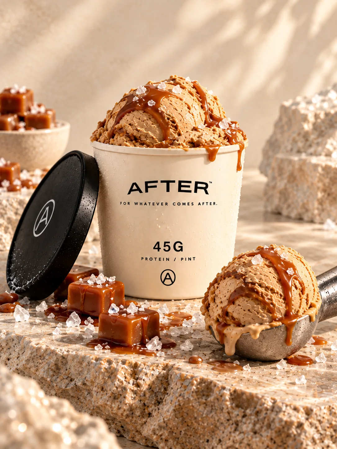 Salted Caramel protein gelato, open